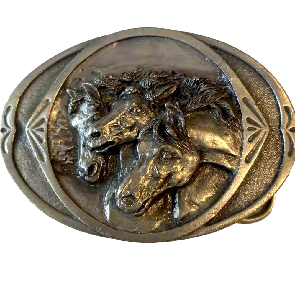 Vintage 1983 Bergamot Brass Works Cowboy Horse Rodeo Belt Buckle K-146